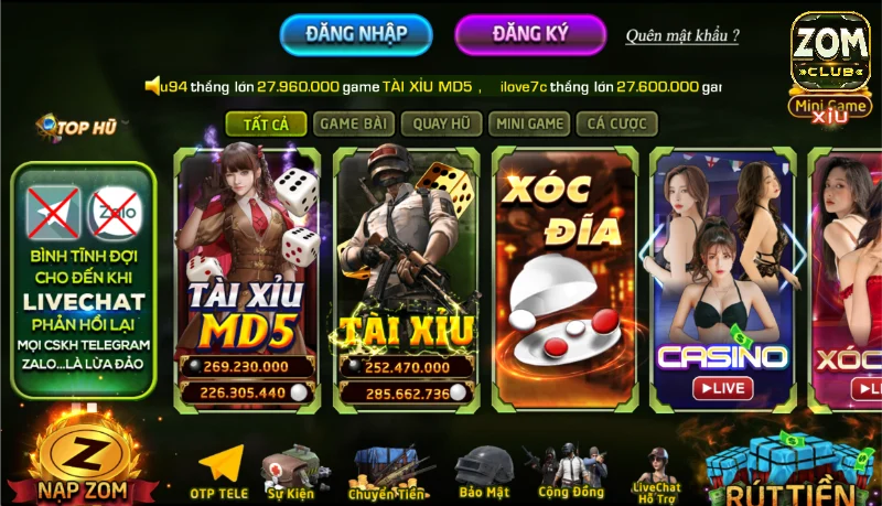 Kho sản phẩm c&aacute; cược độc đ&aacute;o của cổng game&nbsp;Zomclub